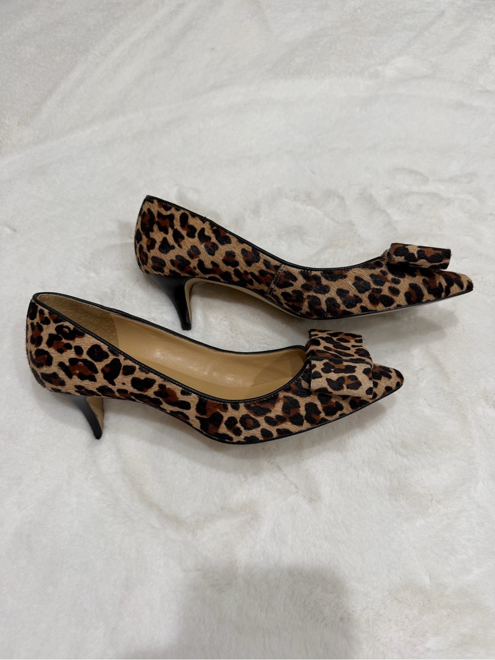 Talbots Calf Hair Leopard Print Pointed Toe Kitten Heel Pumps - Women Size 7
